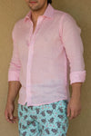 Camisa 100% Lino para Hombre - Rosado